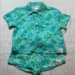Bluey Aqua Green Floral Cotton Gauze Short Sleeve Shirt and Shorts Set NWT